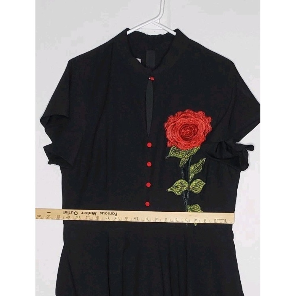Unique Vintage Dress XL 14 Rockabilly Pinup Retro Rose Embroidered Whimsygoth - Picture 11 of 14